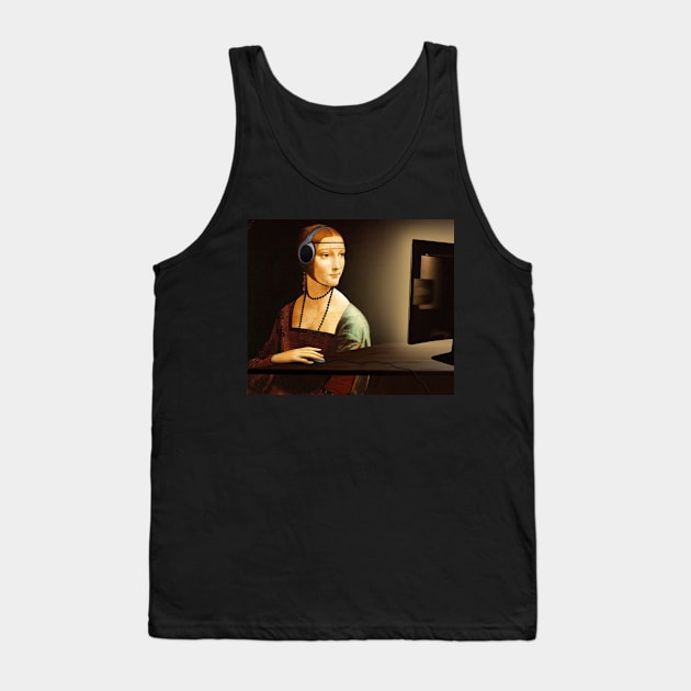 Lady with a Mouse Tank Top by SPACE ART & NATURE SHIRTS 